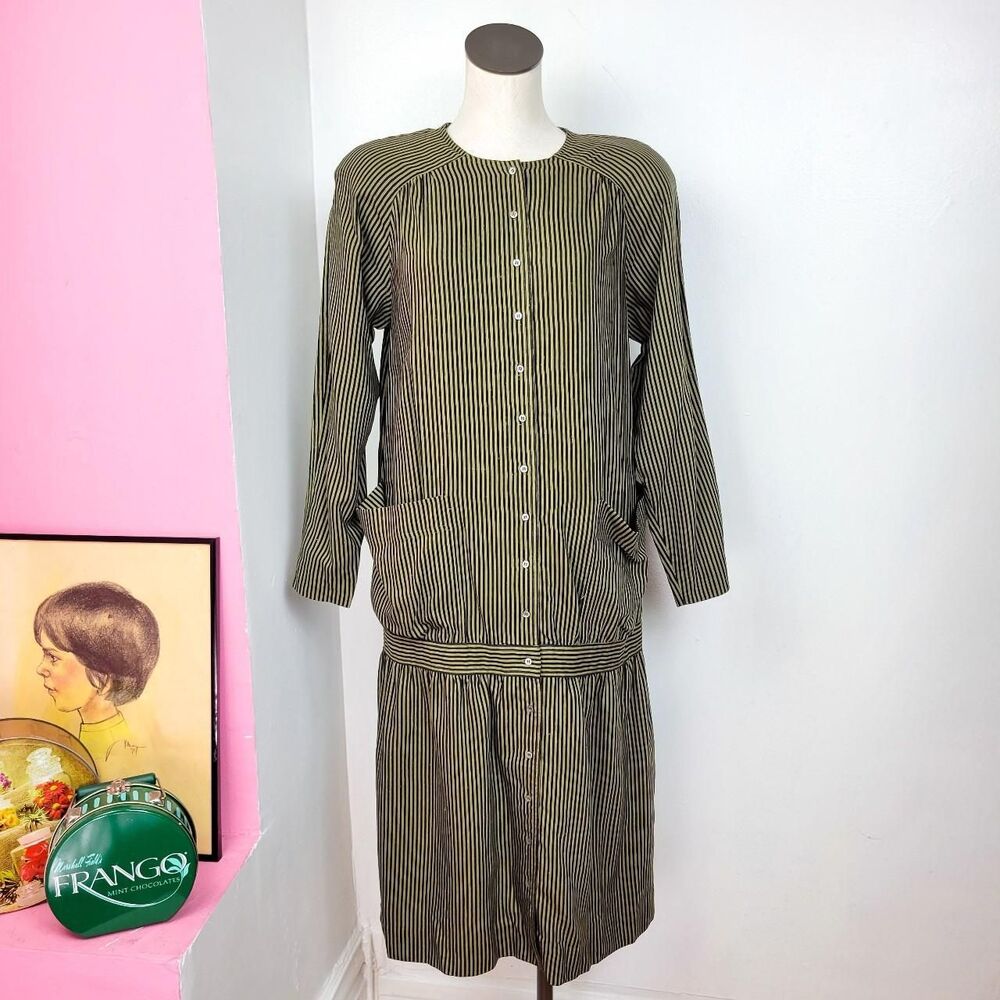 Vintage 80s Nicole Miller Striped Silk Dress